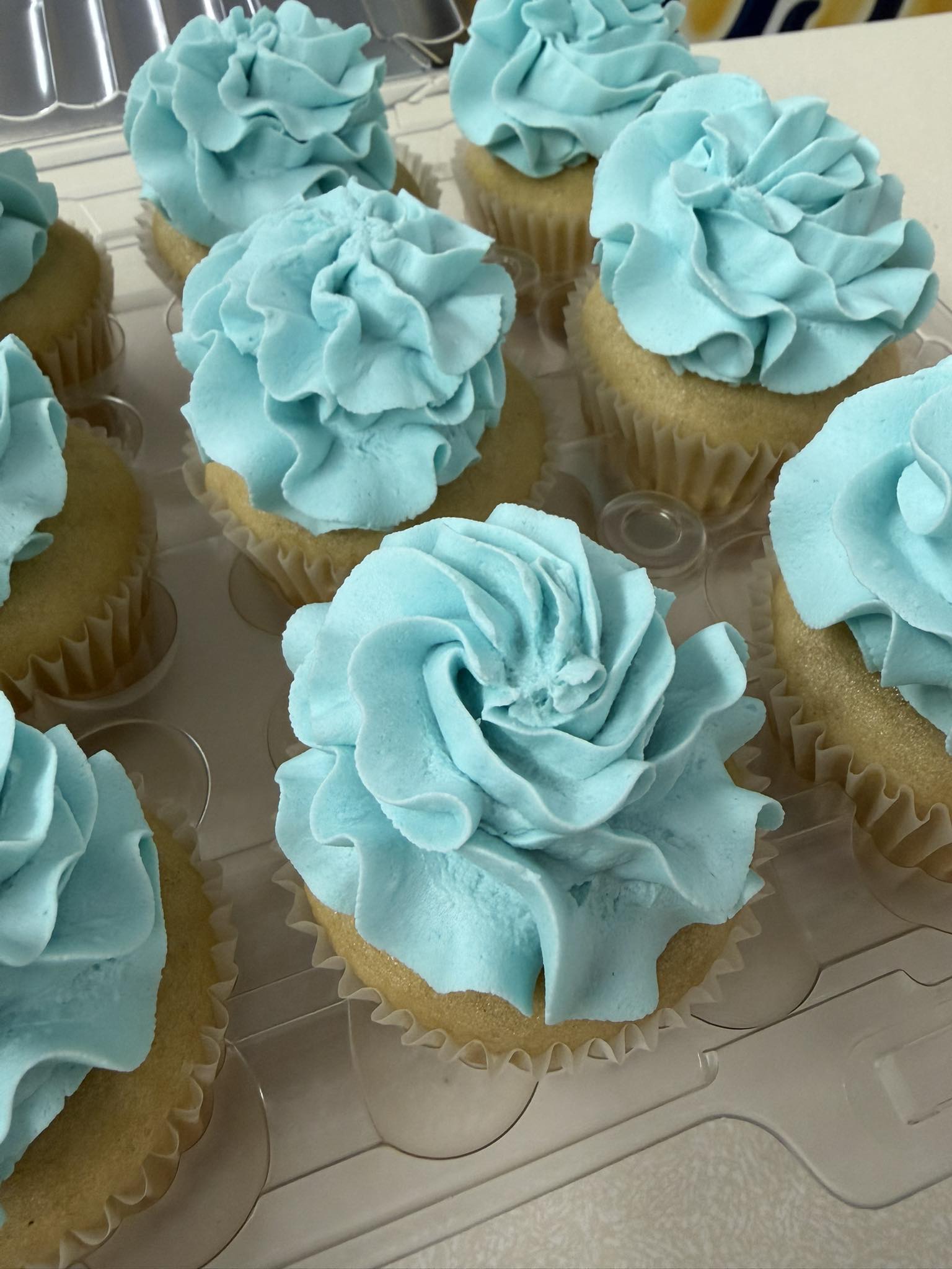 Vanilla Cupcakes with blue frosting