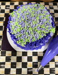 Vanilla cake with purple frosting 9 inch